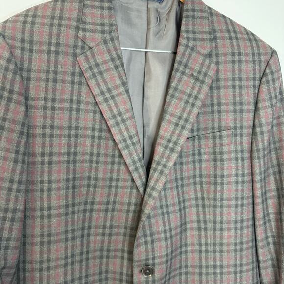 Coppley Esquire Mens Grey Plaid Multi Two Button Wool Blazer Jacket Classic 44T - Picture 6 of 11